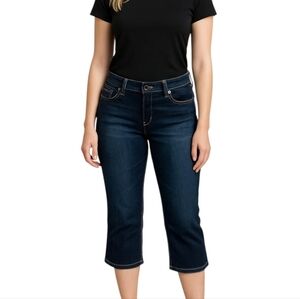 Seven7 Cropped Stretch Mid-Rise Blue Capri Denim Jeans, Sz 16